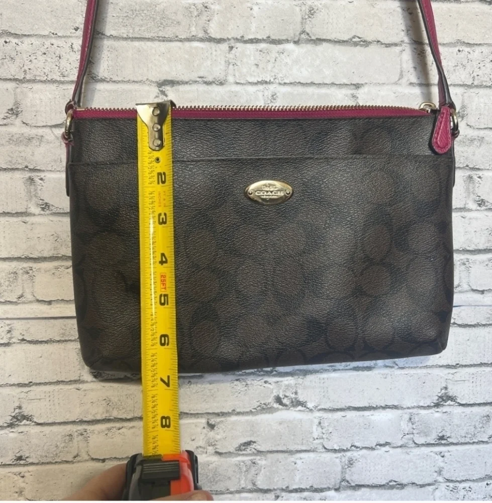 Coach Signature Crossbody Handbag Brown and Raspberry * - Picture 5 of 16